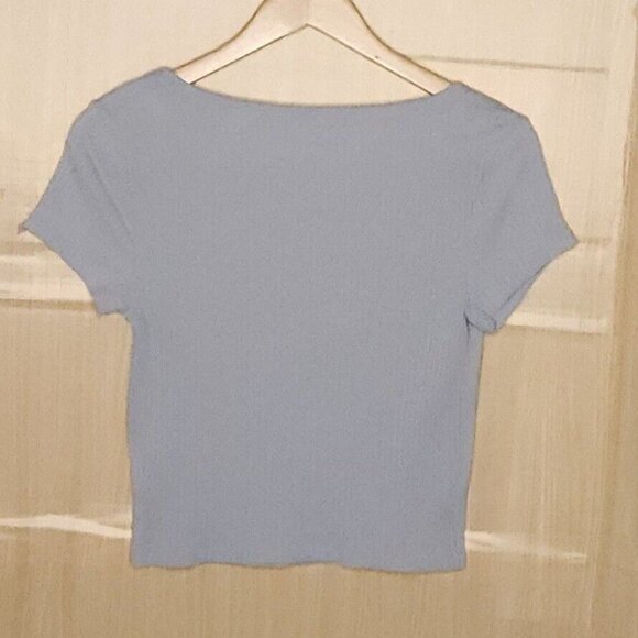 Wild Fable Light Blue Cropped Ribbed Short Sleeve Top Medium - Picture 2 of 5
